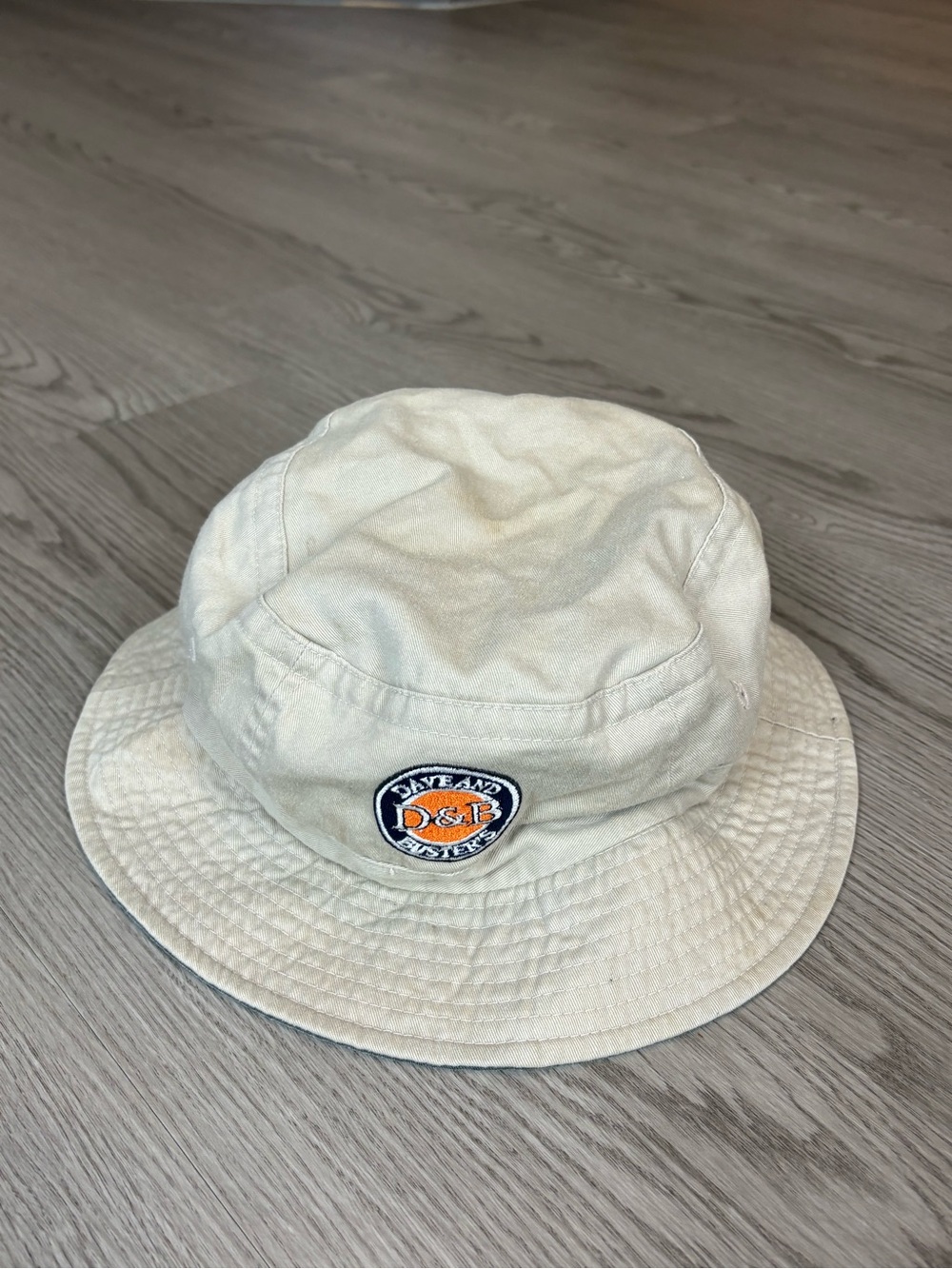 Vintage Dave & Busters Beige Cotton Bucket Hat with Logo Patch